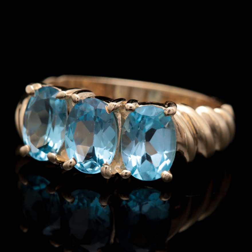 14K Yellow Gold and Blue Topaz Ring