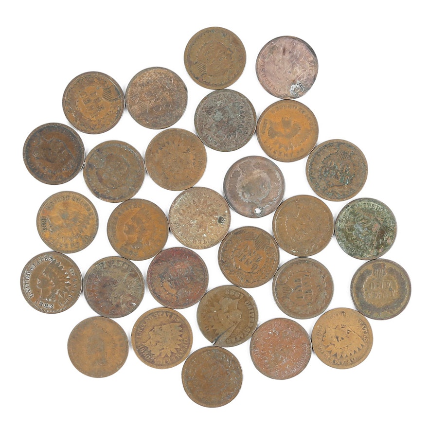 Twenty-Eight 1880-1890 Indian Head Pennies