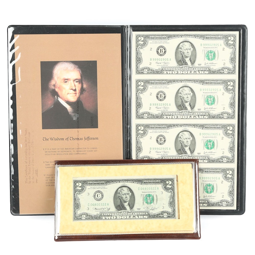 Uncirculated First Day of Issue Jefferson $2 Notes