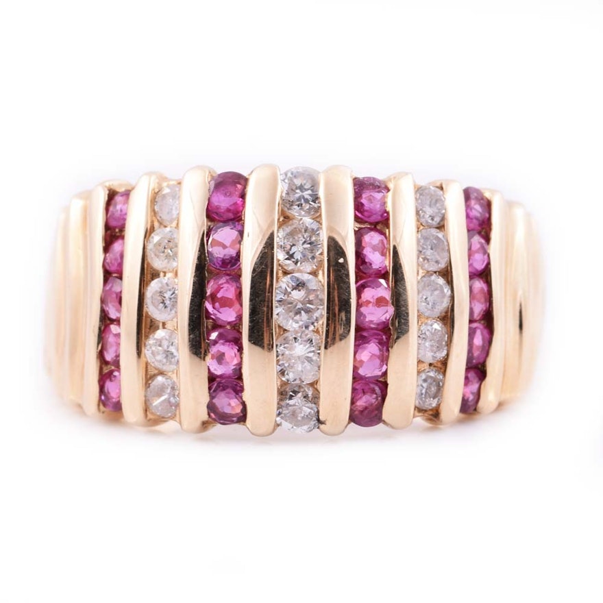 14K Yellow Gold, Ruby, and Diamond Ring
