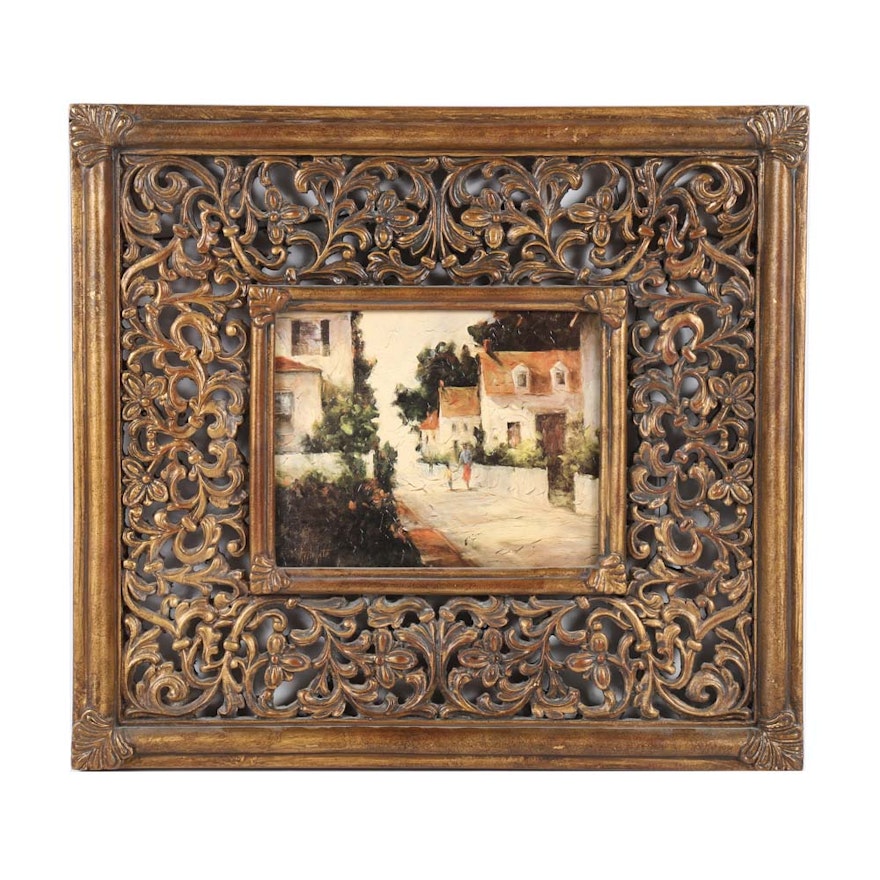 Framed Embellished Landscape Offset Lithograph