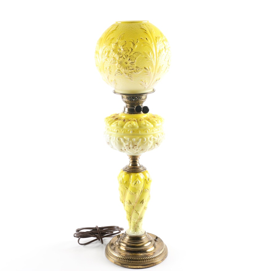 Antique Young's Yellow Glass Parlor Lamp