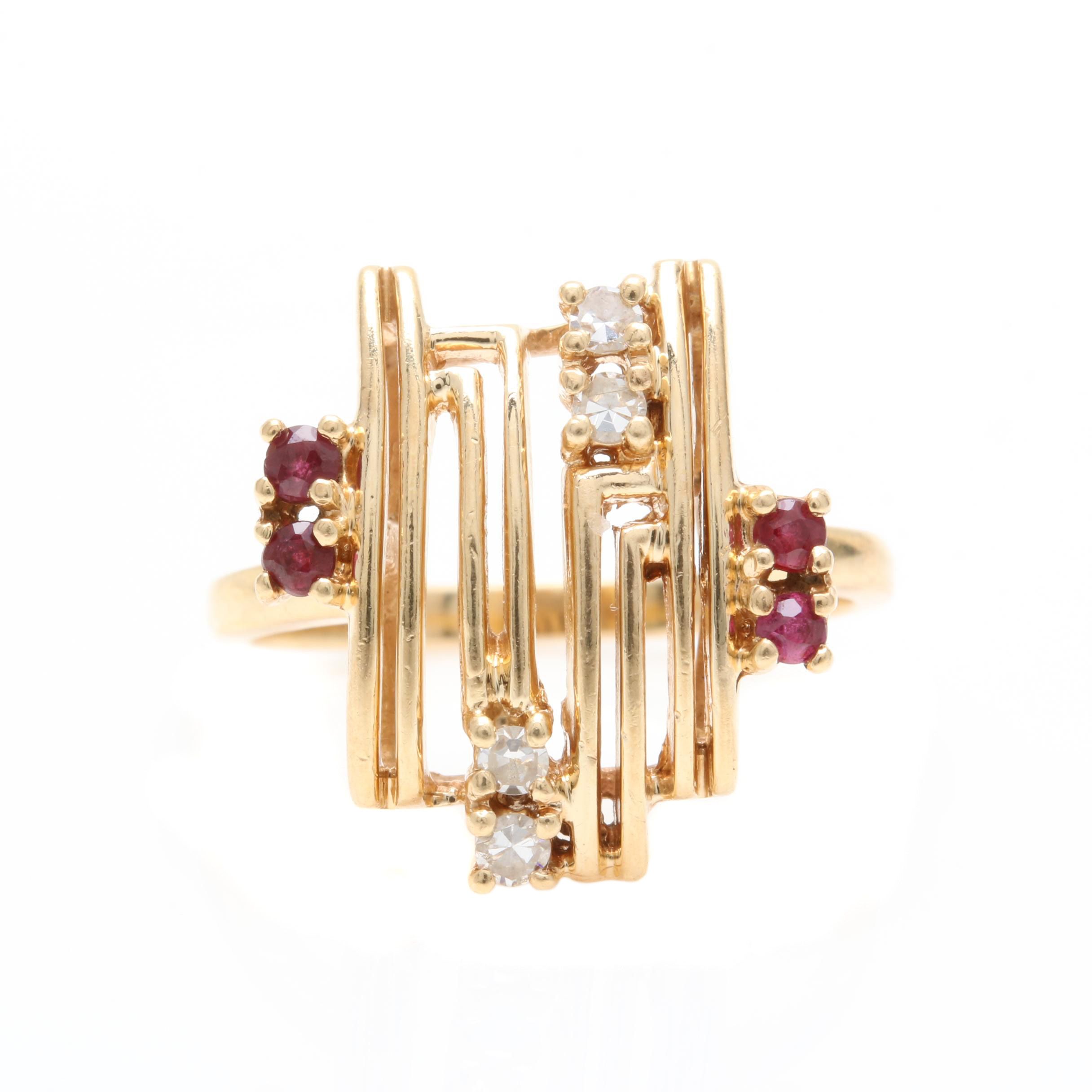 14K Yellow Gold Diamond and Ruby Ring