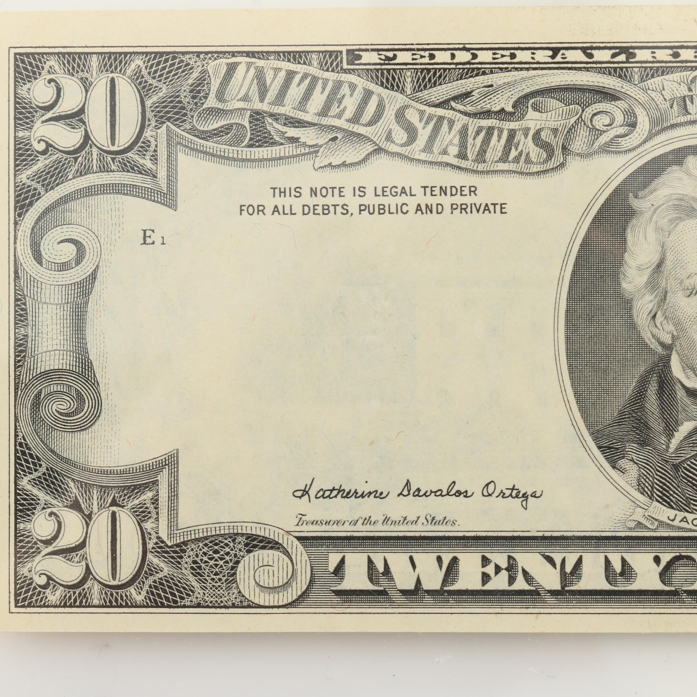 Missing Overprint Error $20 Federal Reserve Note