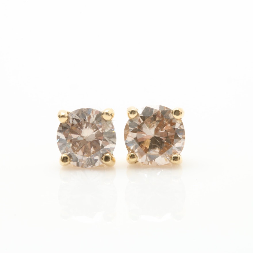 14K Yellow Gold 1.02 CTW Diamond Stud Earrings