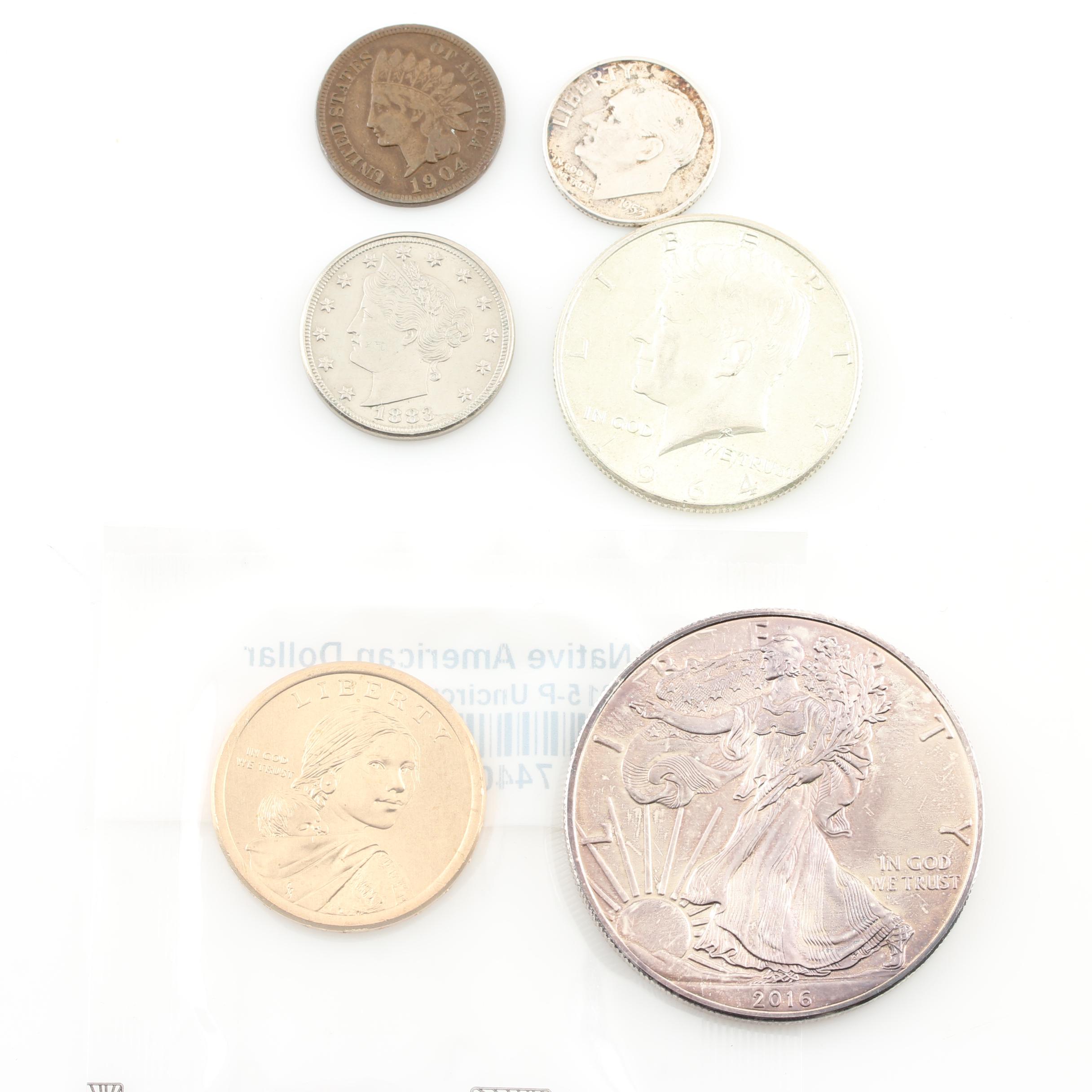 Six Antique to Modern U.S. Coins