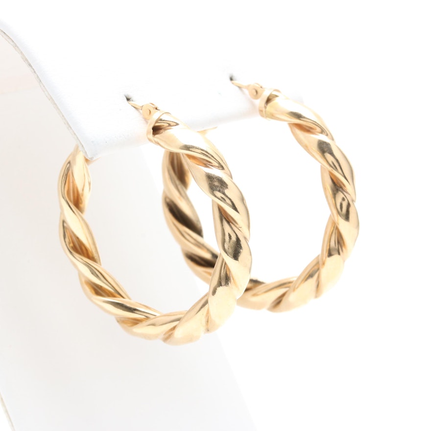 14K Yellow Gold Twisted Hoops