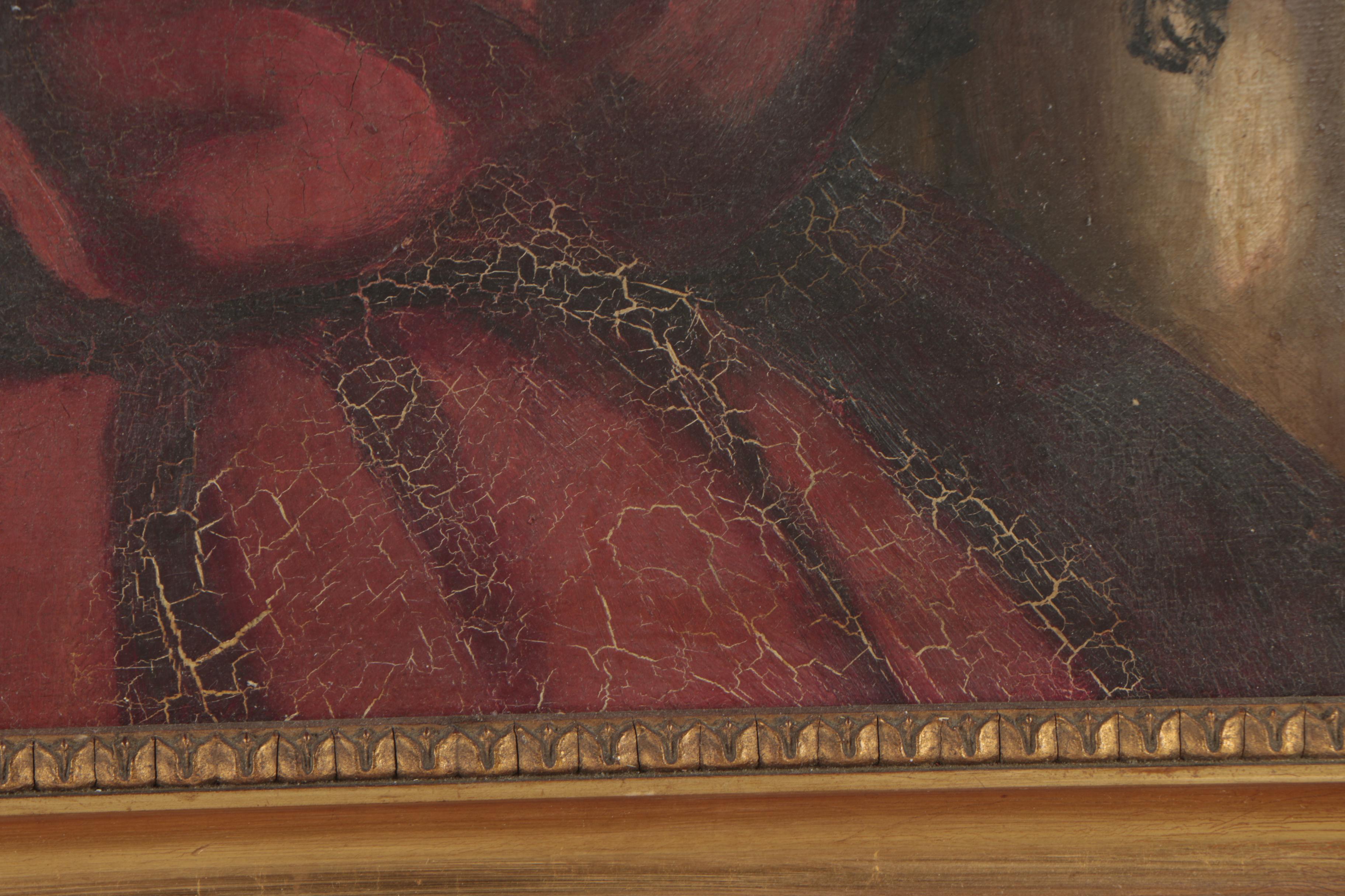 N.J.K. 1909 Oil Painting of Woman in Red and Black Dress