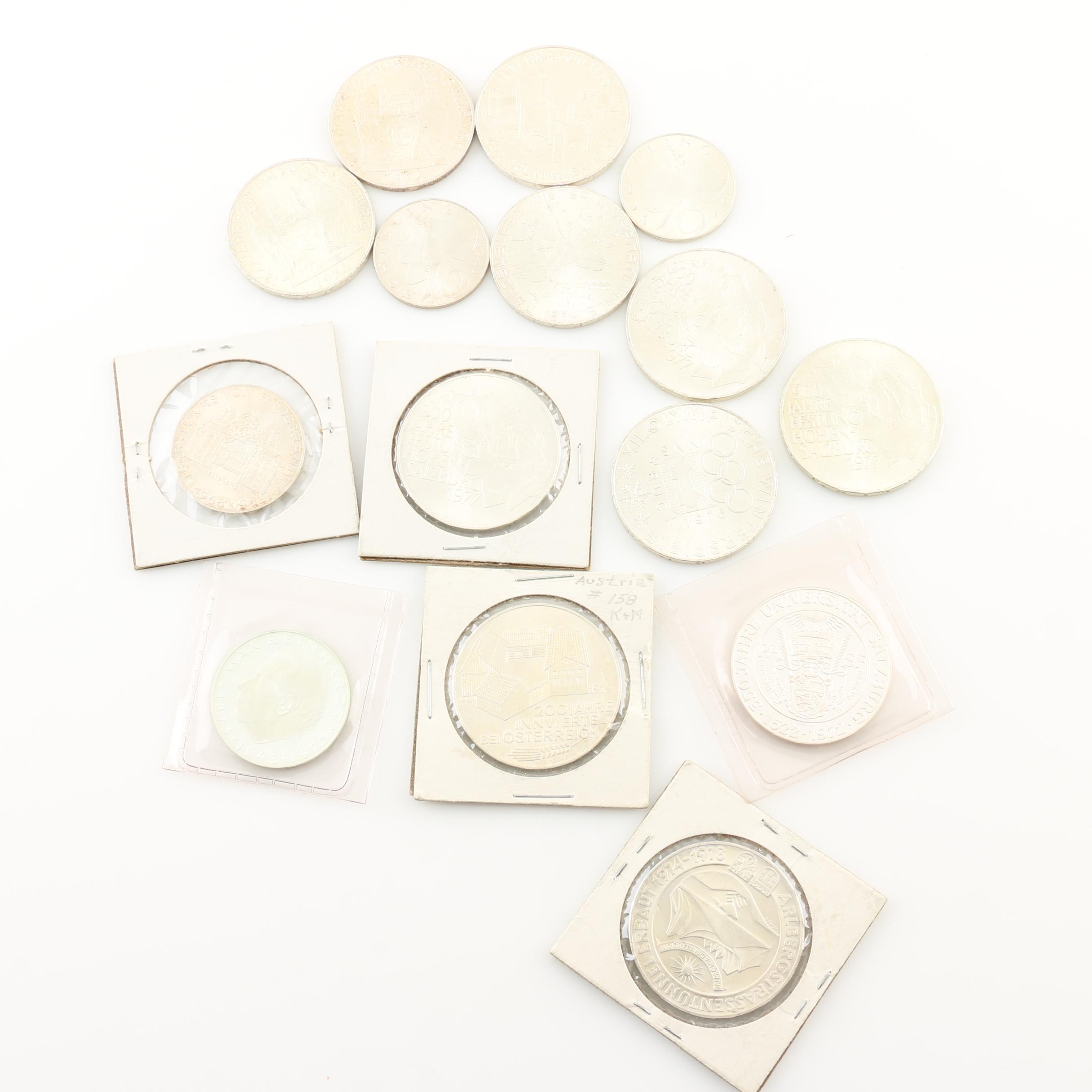 Fifteen Vintage Austrian Silver Commemorative Coins