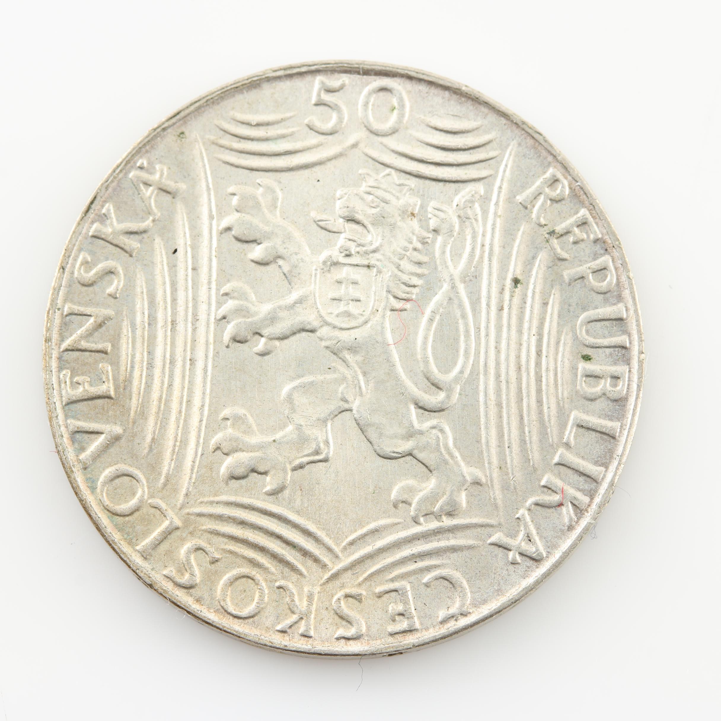Five Vintage Czechoslovakian Silver Coins