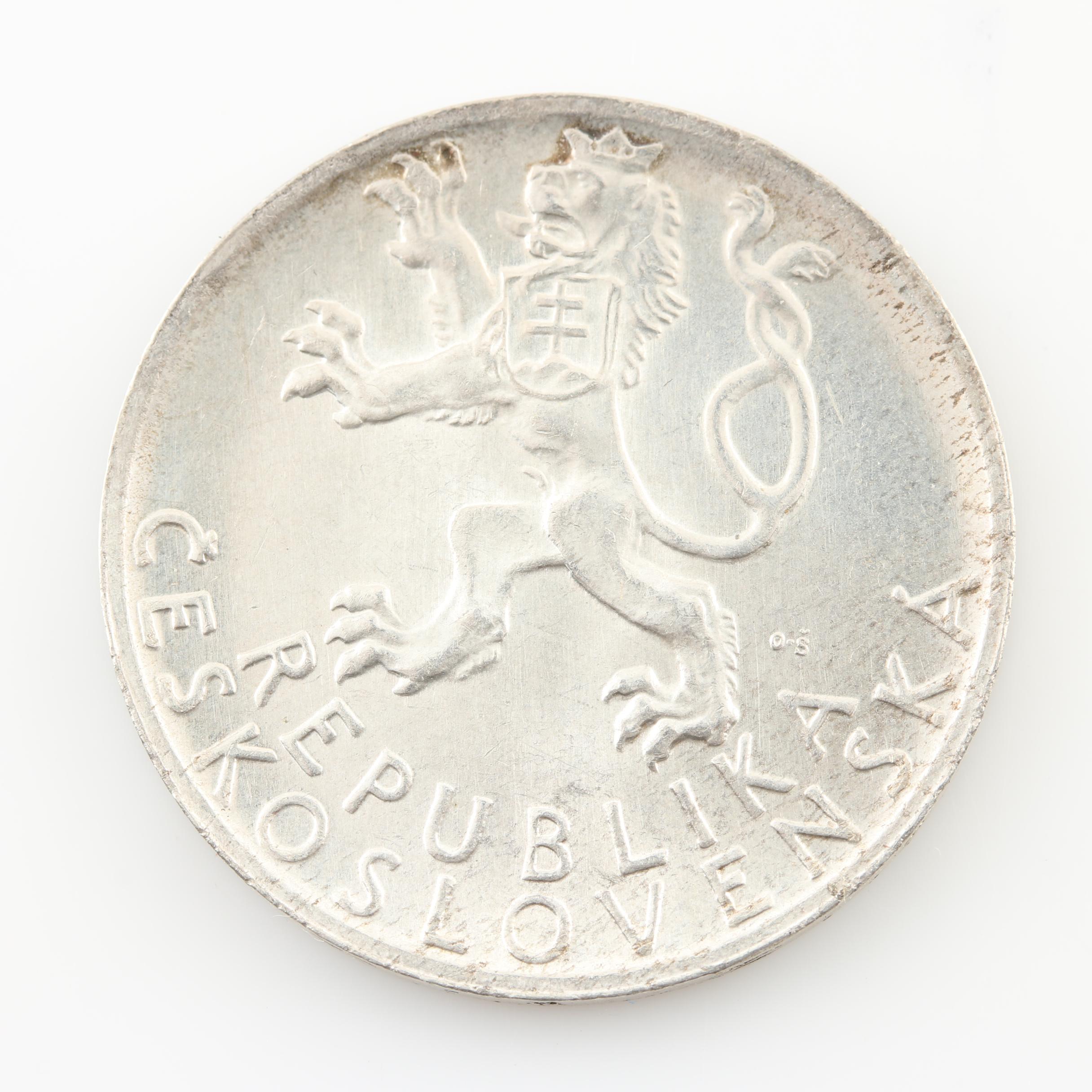 Five Vintage Czechoslovakian Silver Coins