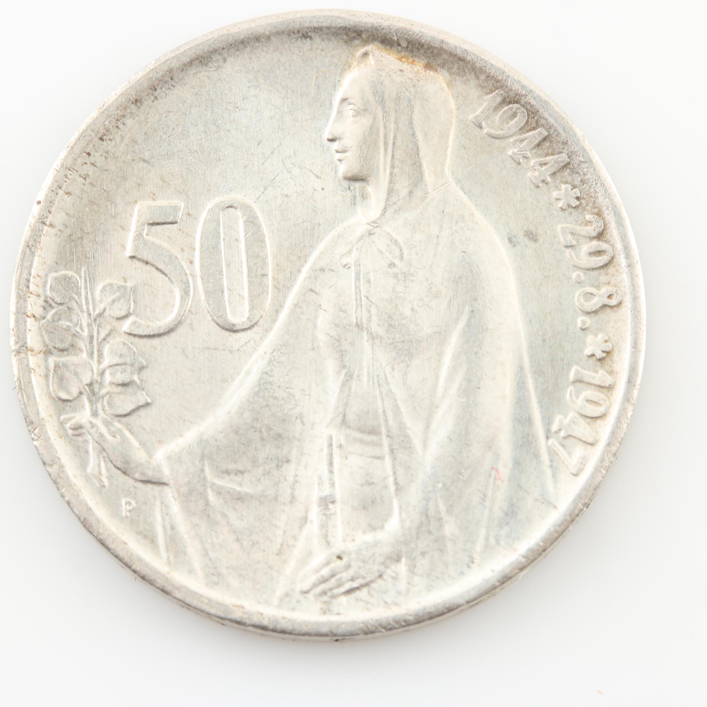 Five Vintage Czechoslovakian Silver Coins