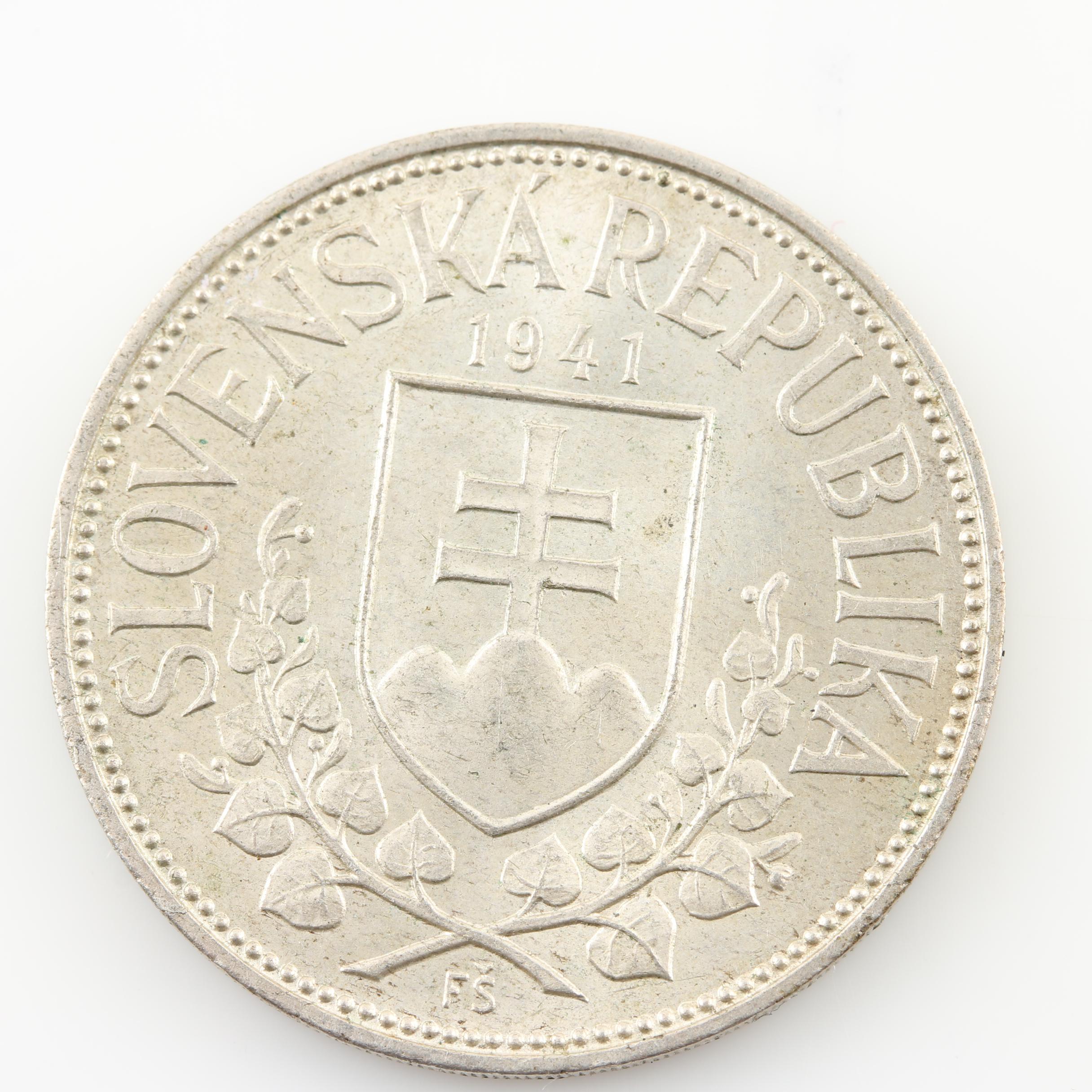 Five Vintage Czechoslovakian Silver Coins