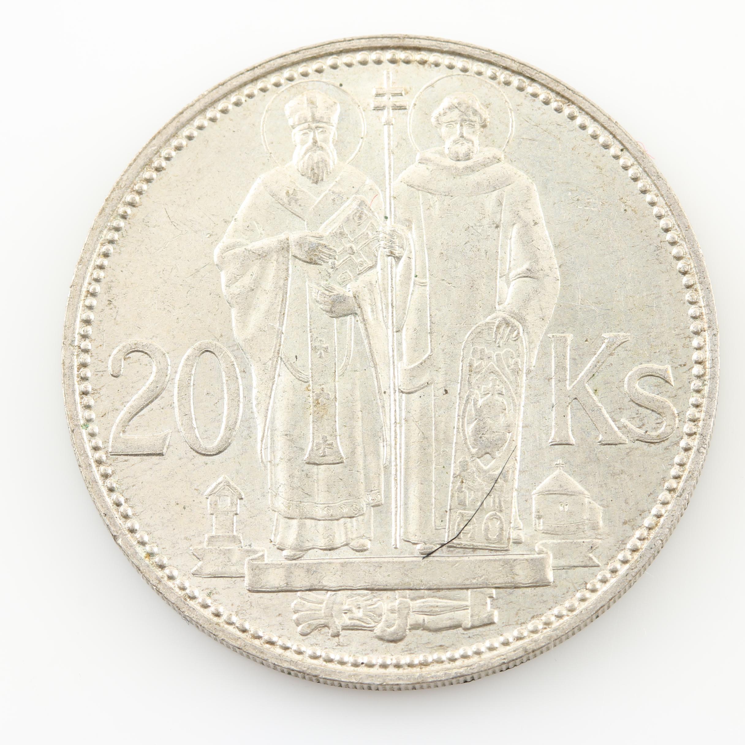 Five Vintage Czechoslovakian Silver Coins