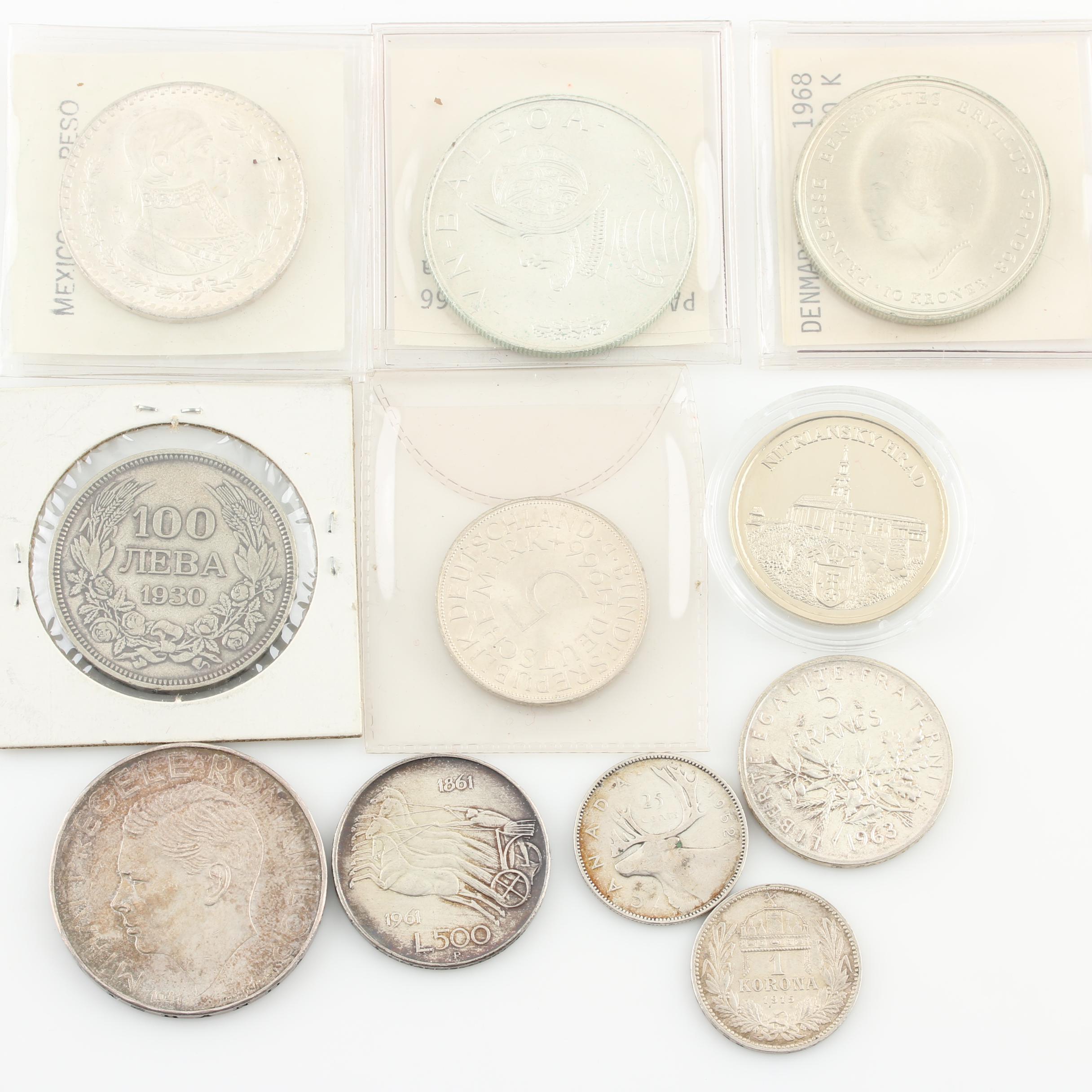 Ten Vintage Foreign Silver Coins