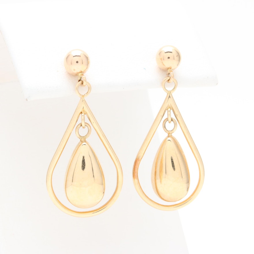 14K Yellow Gold Pear Drop Earrings