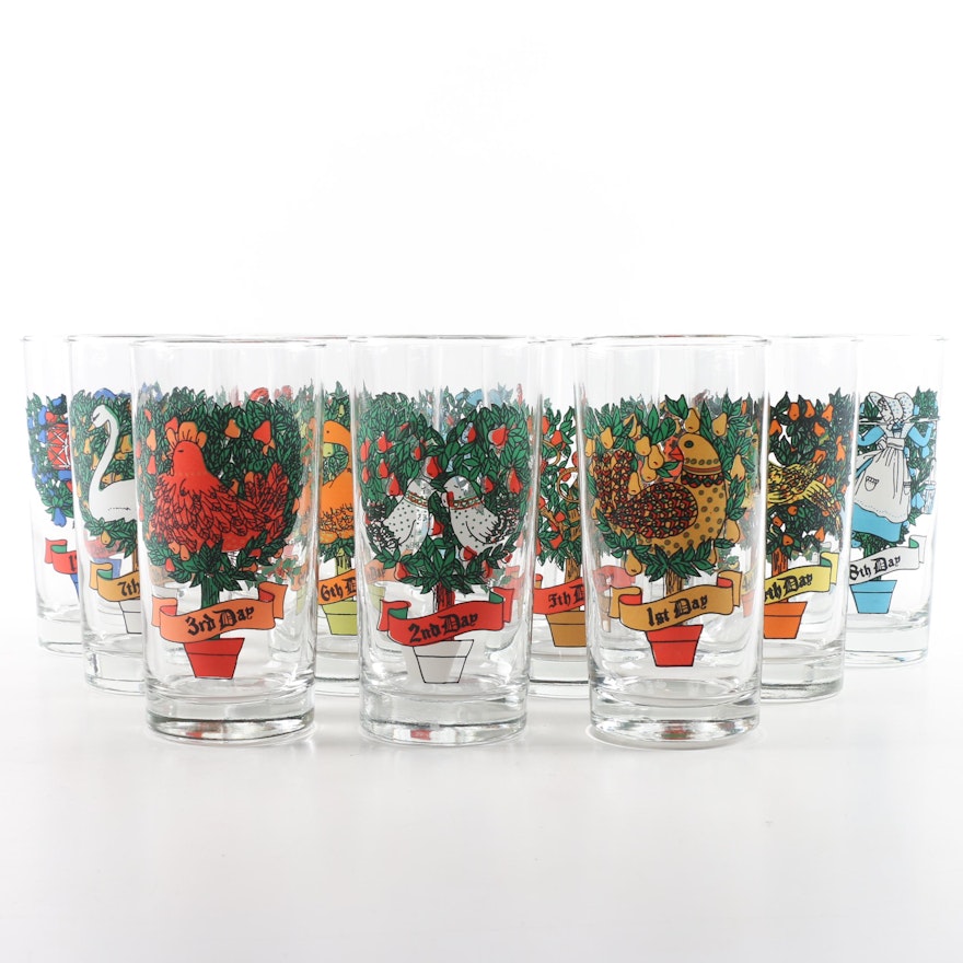Vintage "12 Days of Christmas" Drinking Glasses 1980s