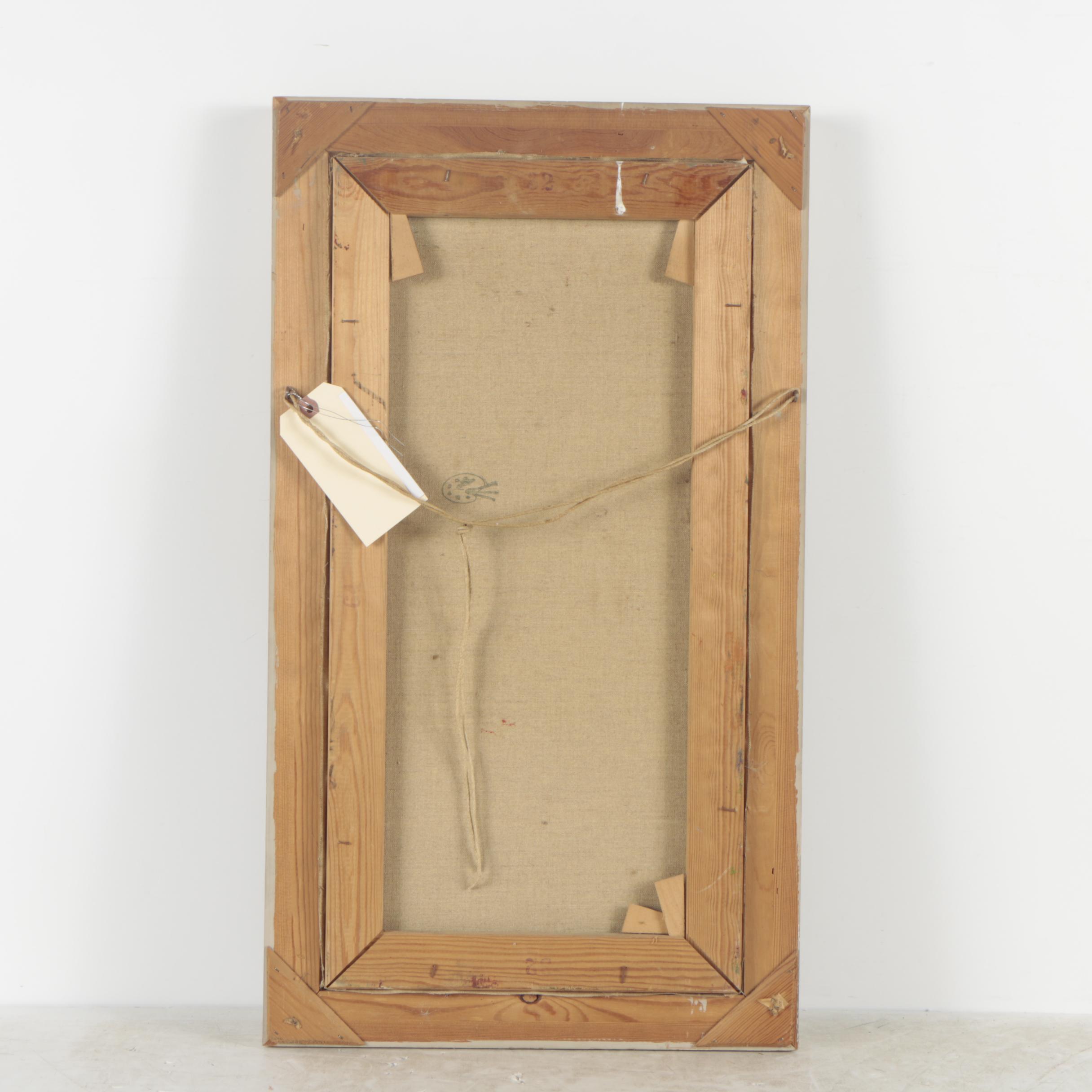 1964 Oil Painting of Modernist European Cityscape