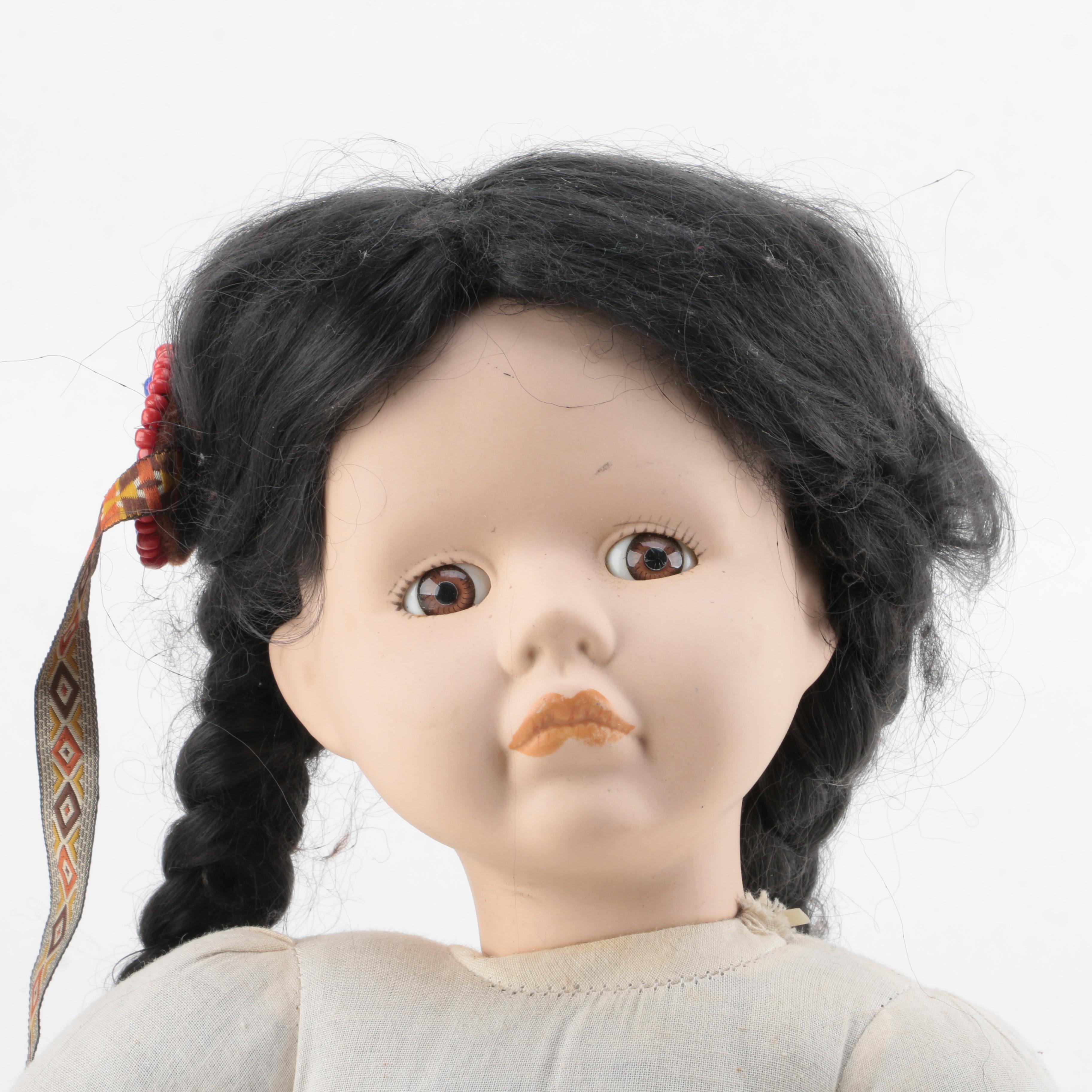 Vintage Porcelain Doll with Raven Braids