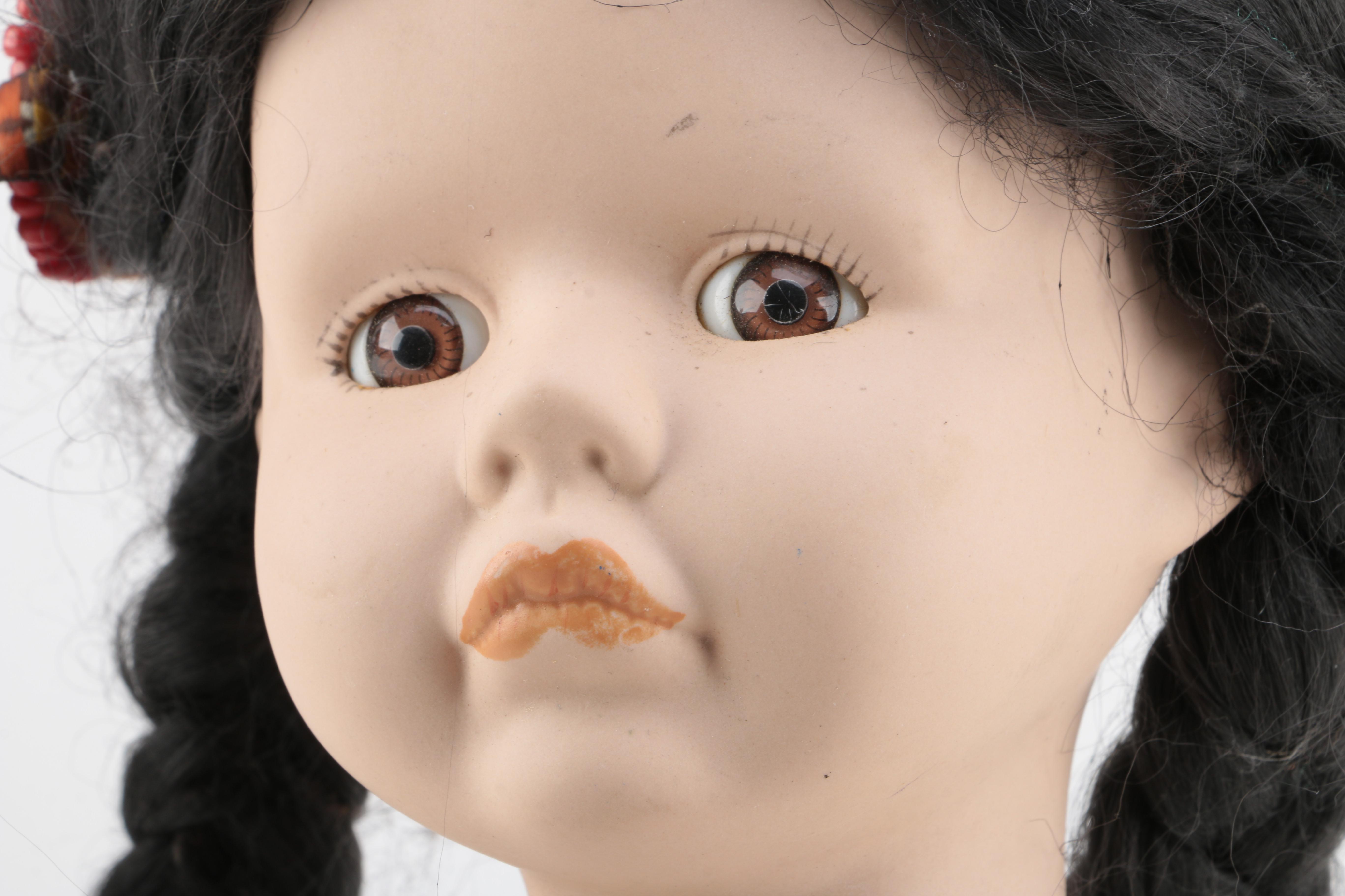 Vintage Porcelain Doll with Raven Braids