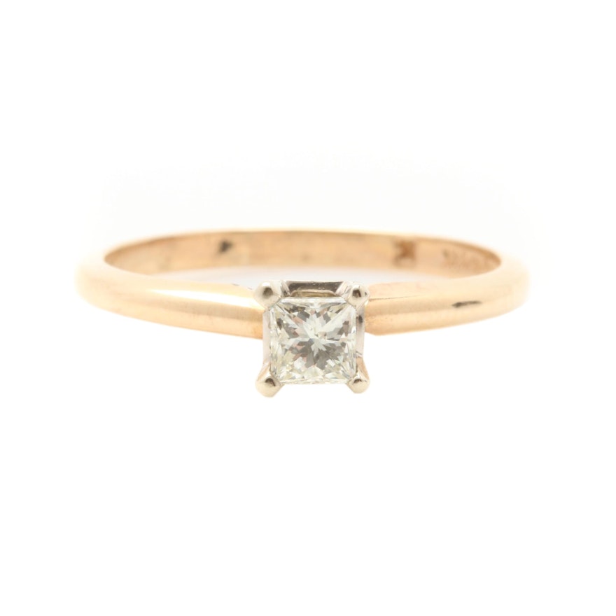 14K Yellow Gold Princess Diamond Solitaire Ring