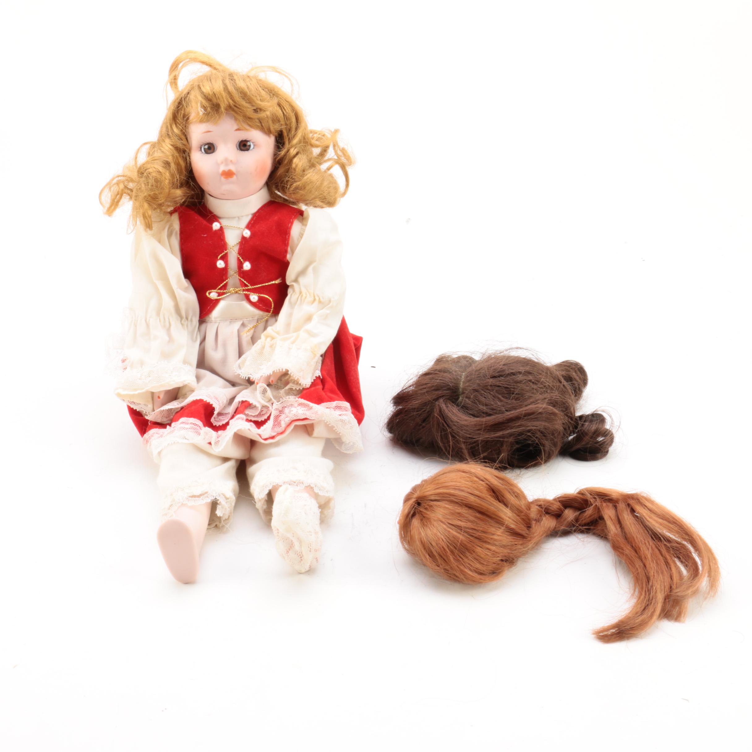 Seymour Mann "My Special Angel" Vinyl Doll with Vintage Porcelain Doll