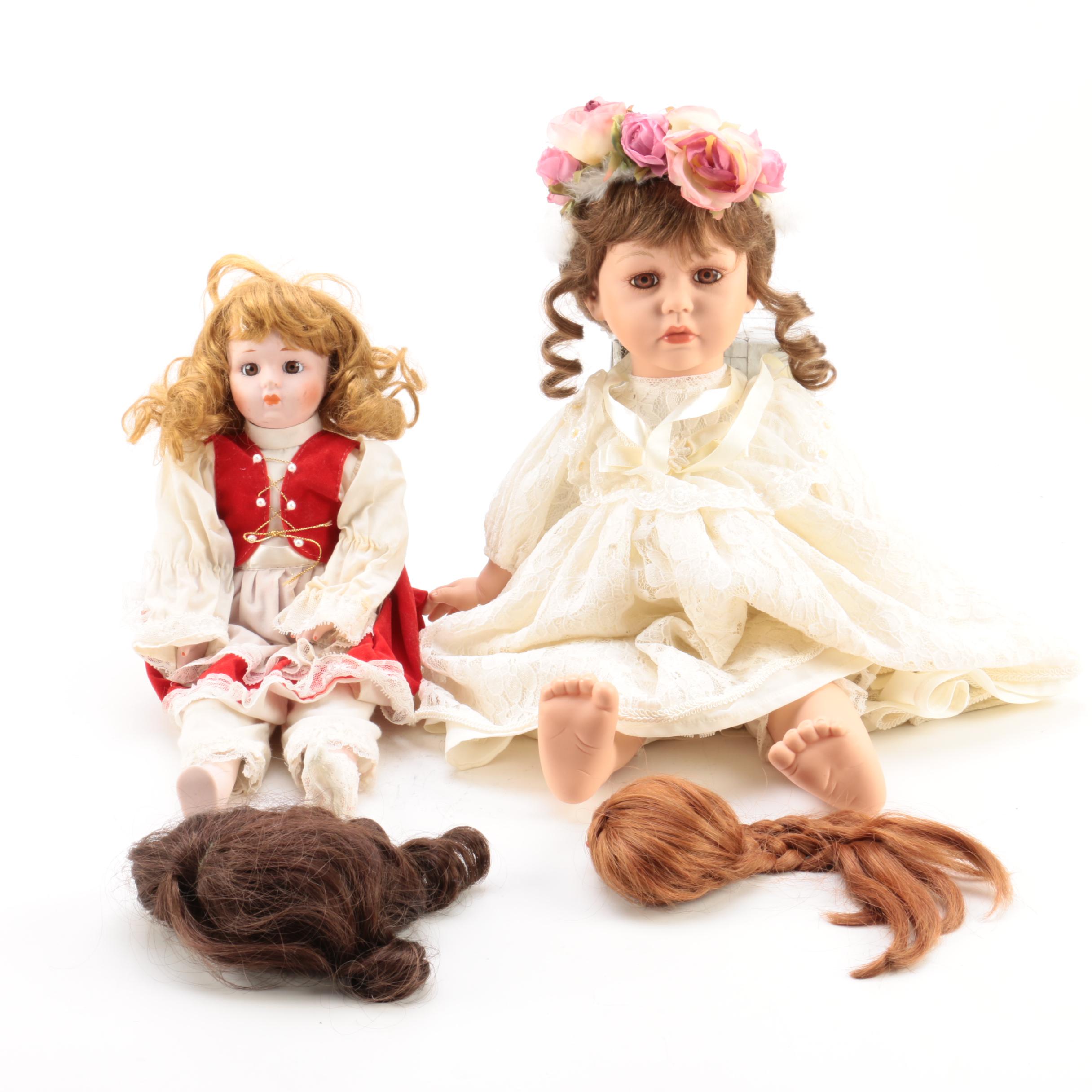 Seymour Mann "My Special Angel" Vinyl Doll with Vintage Porcelain Doll