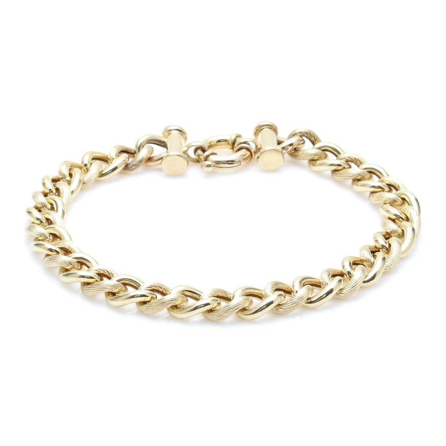 14K Yellow Gold Textured Curb Link Bracelet