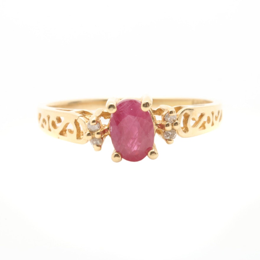 14K Yellow Gold Ruby and Diamond Ring