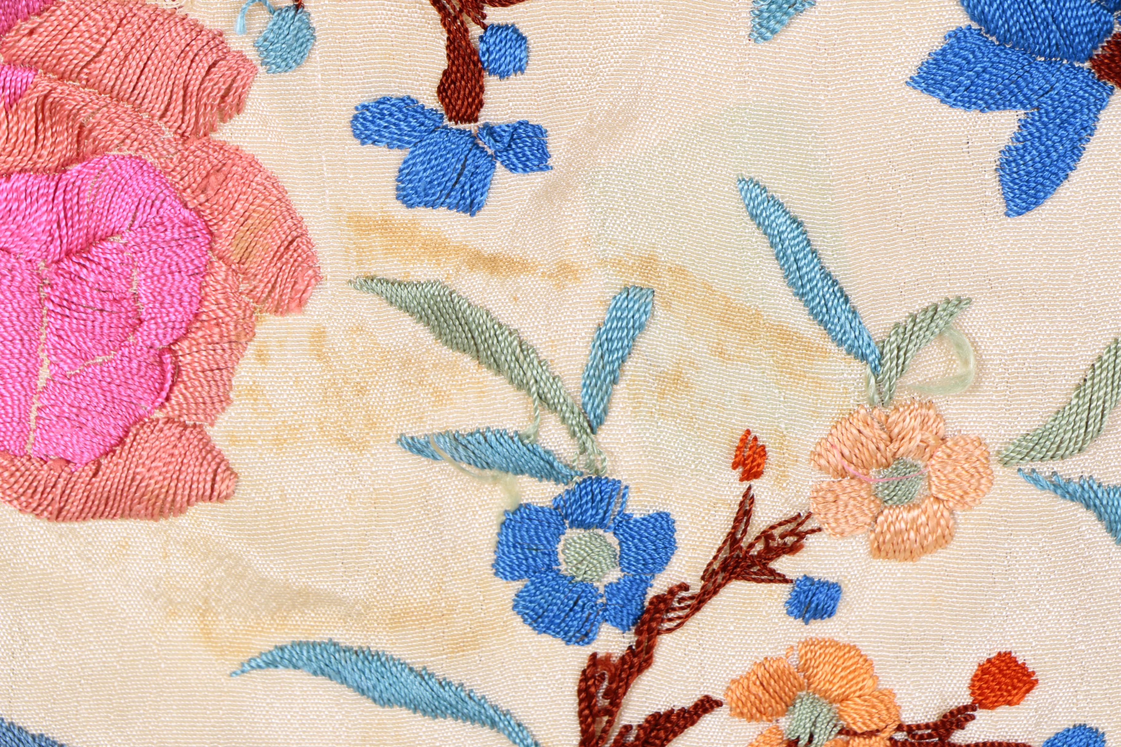 Antique Embroidered Silk Piano Shawl