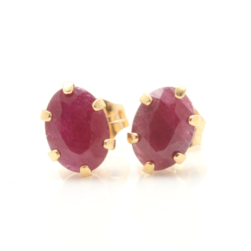 14K Yellow Gold Ruby Stud Earrings