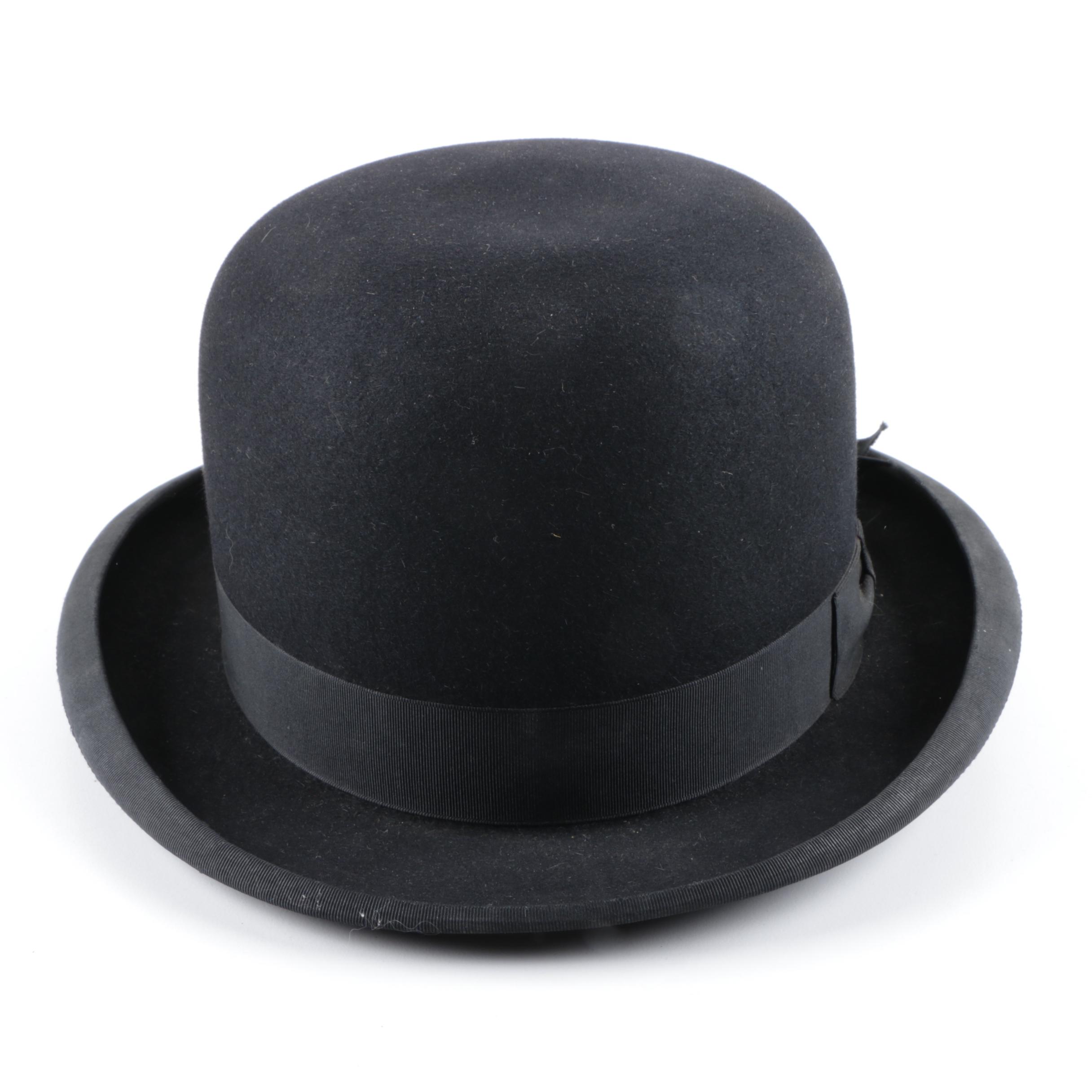 Vintage Wormser Black Felt Bowler Hat with Knox Hat Box