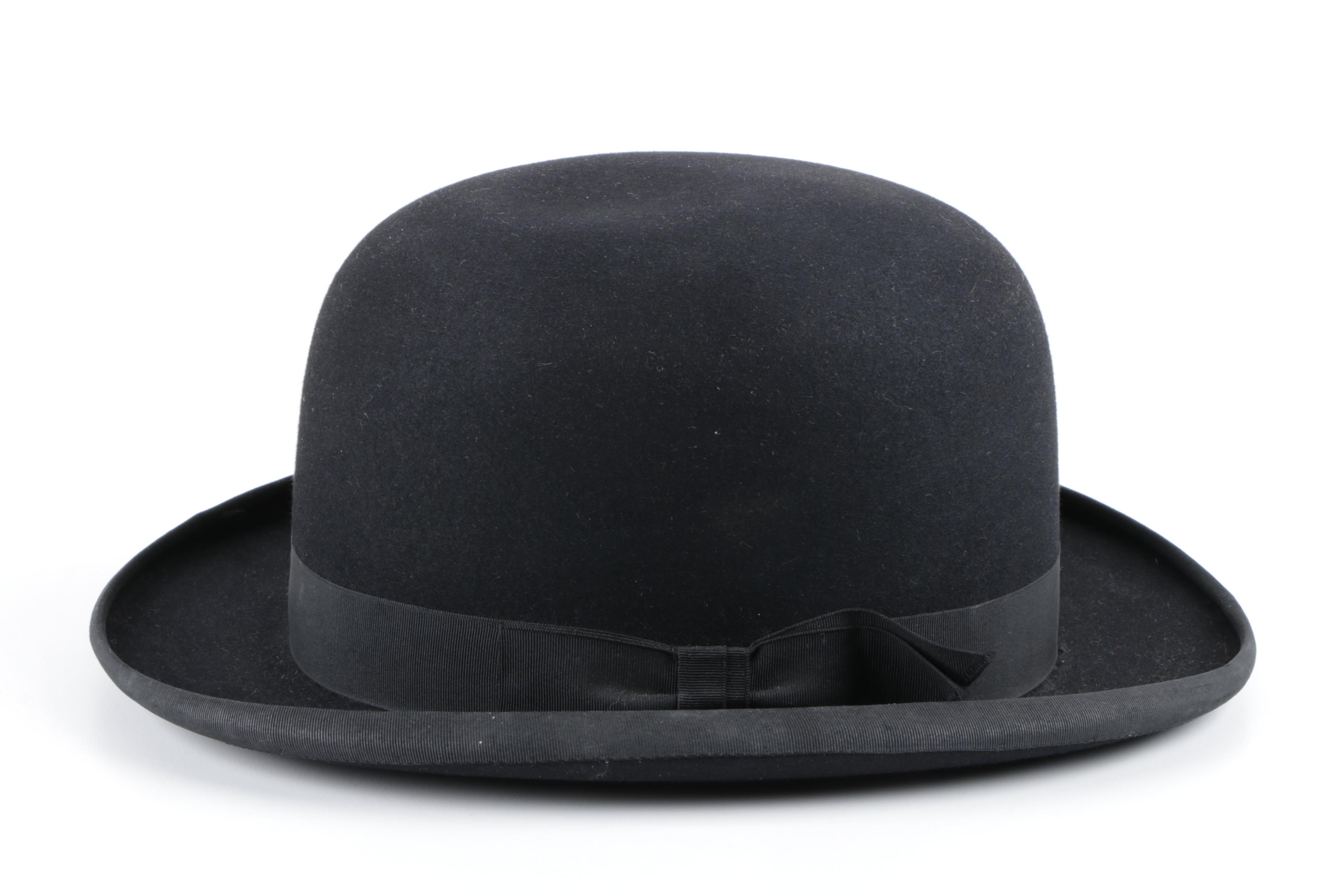 Vintage Wormser Black Felt Bowler Hat with Knox Hat Box