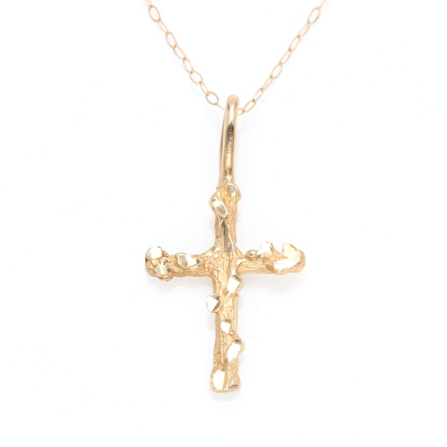 14K Yellow Gold Cross Pendant Necklace