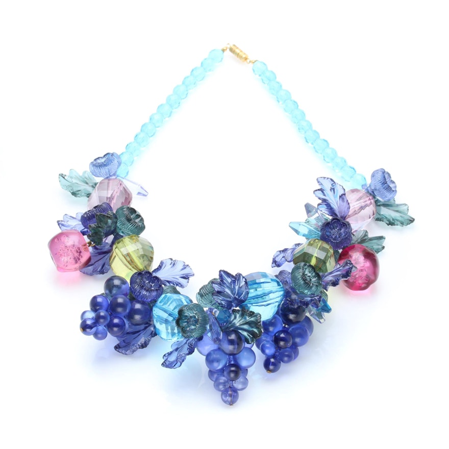 Plastic Grape Clusters and Apples Beaded Necklace