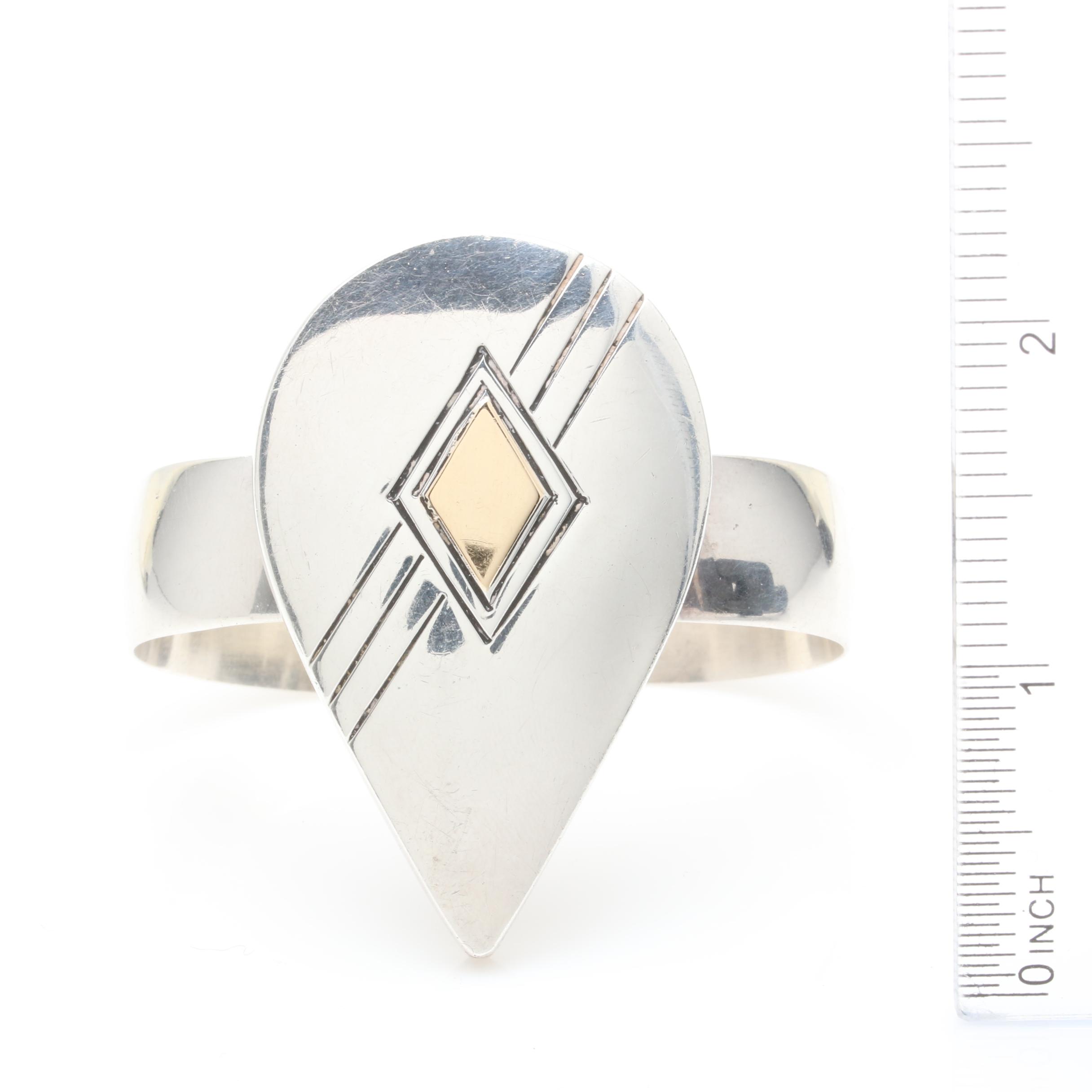 Gilbert Ortega Sterling Silver Adjustable Cuff Bangle with 14K Gold Accents