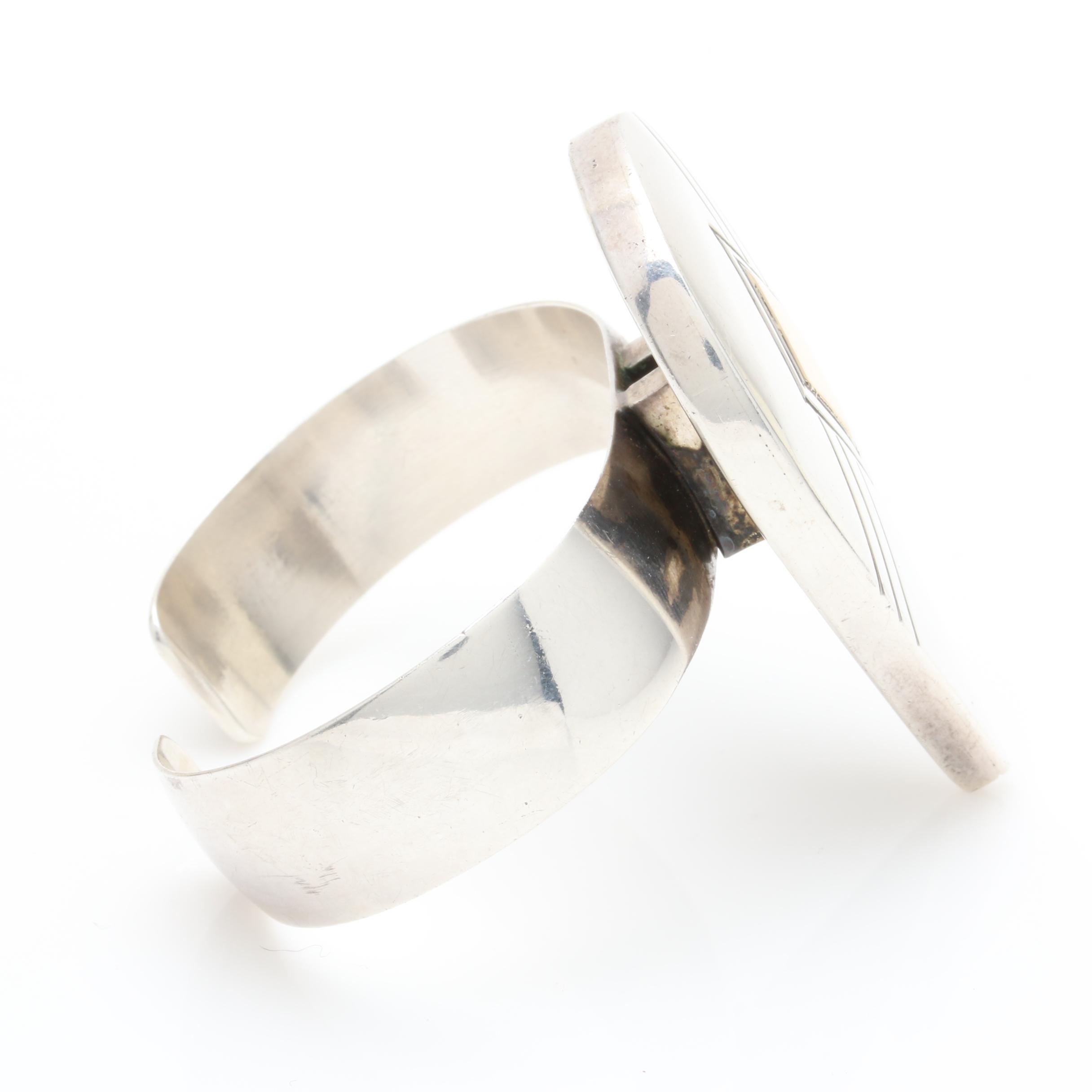 Gilbert Ortega Sterling Silver Adjustable Cuff Bangle with 14K Gold Accents