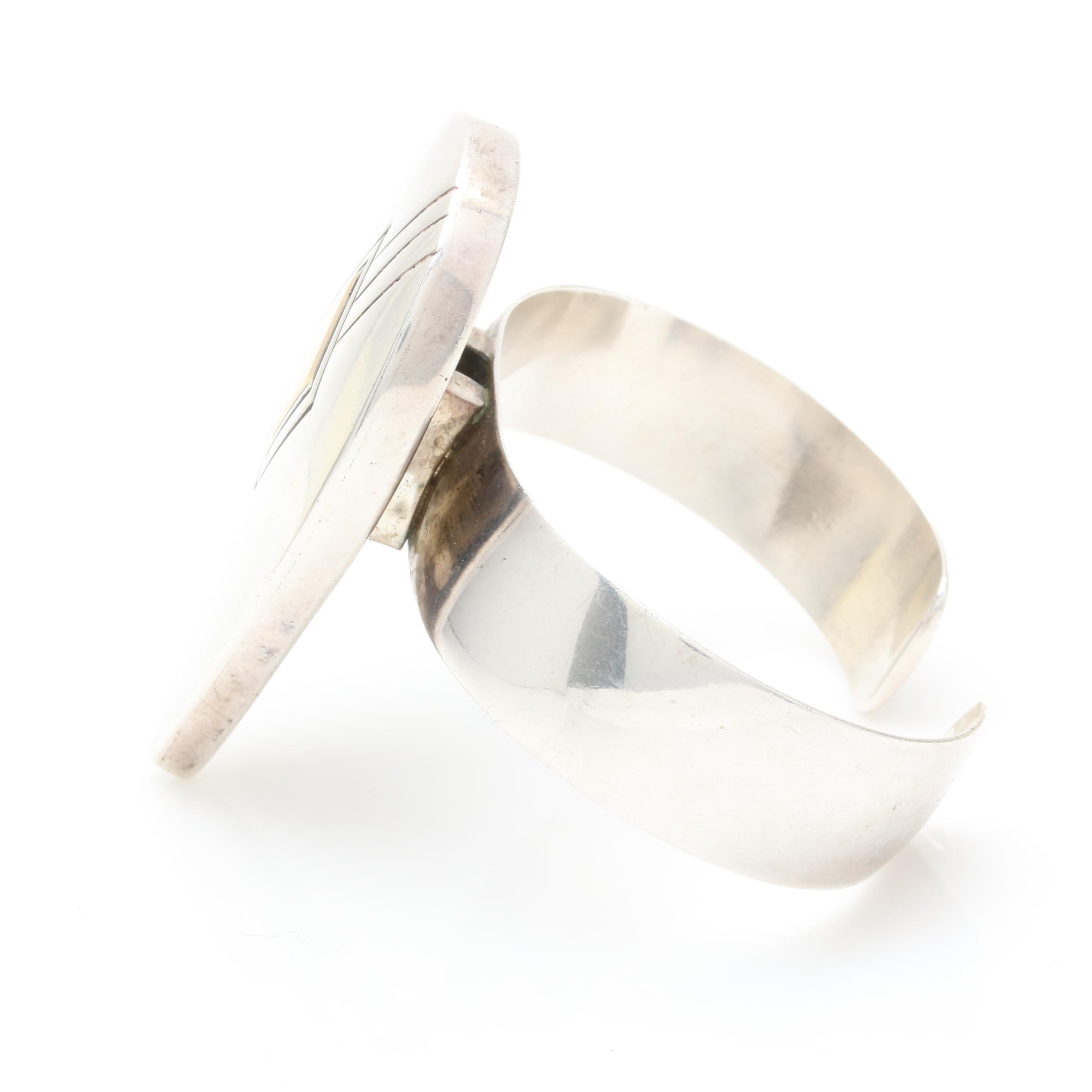 Gilbert Ortega Sterling Silver Adjustable Cuff Bangle with 14K Gold Accents