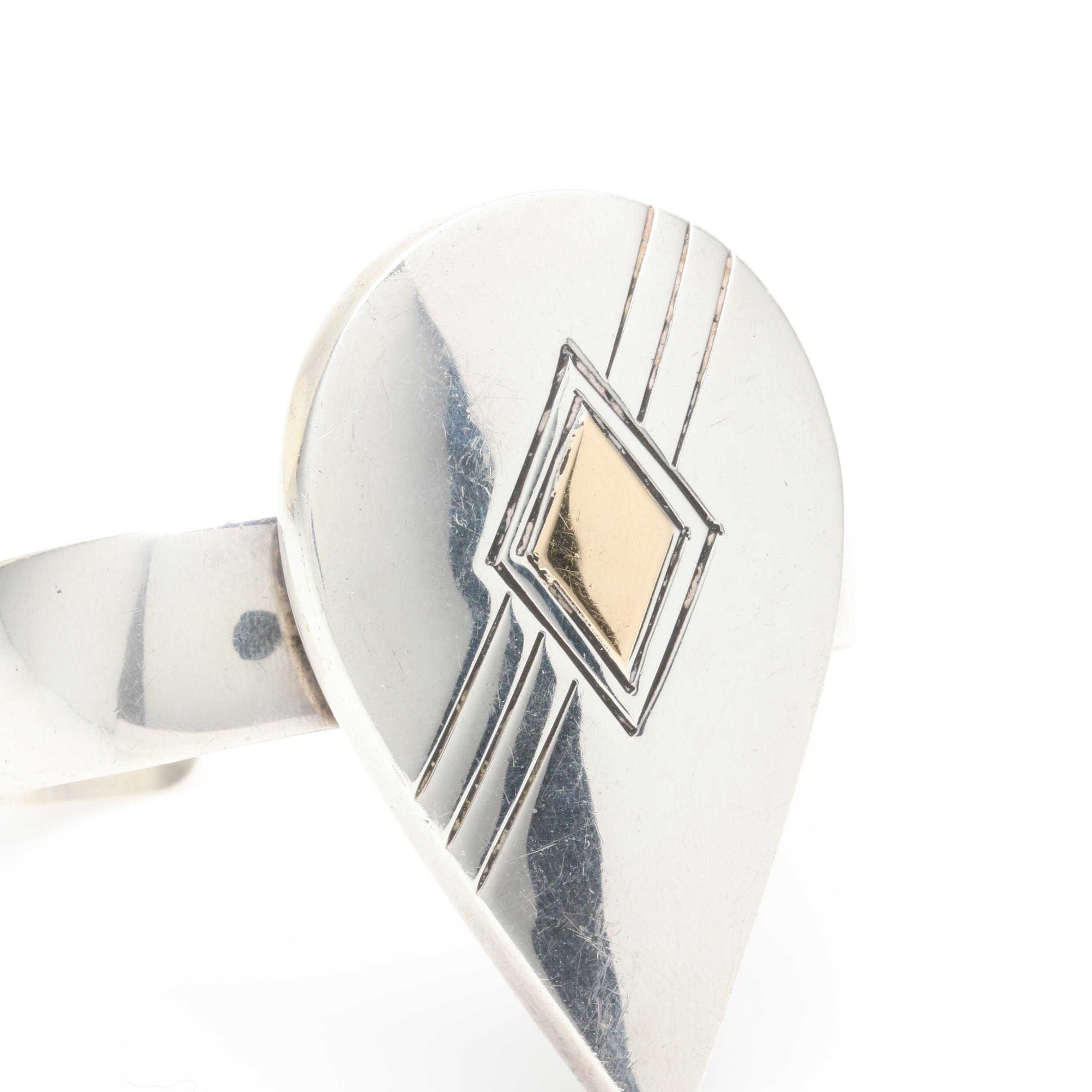 Gilbert Ortega Sterling Silver Adjustable Cuff Bangle with 14K Gold Accents