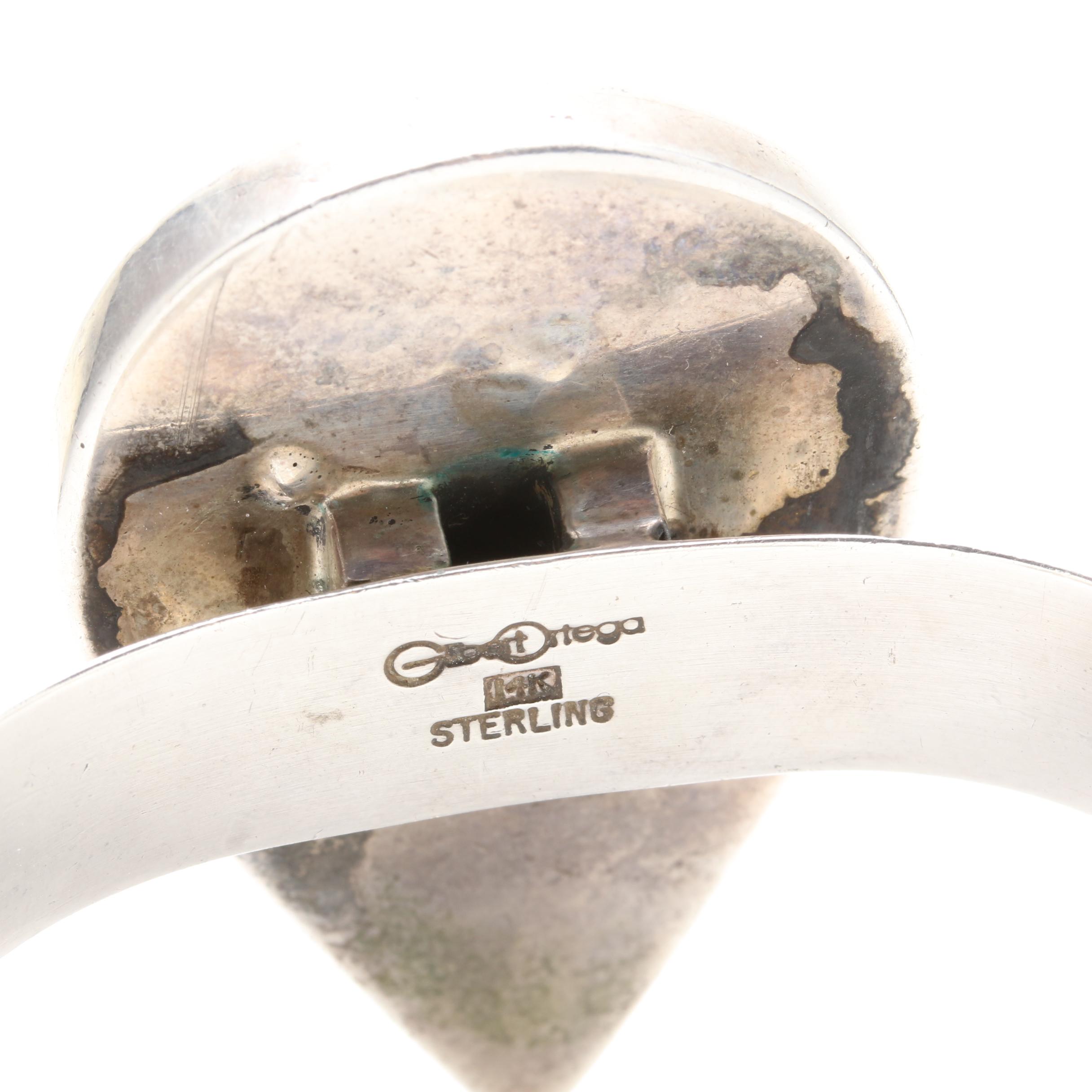 Gilbert Ortega Sterling Silver Adjustable Cuff Bangle with 14K Gold Accents