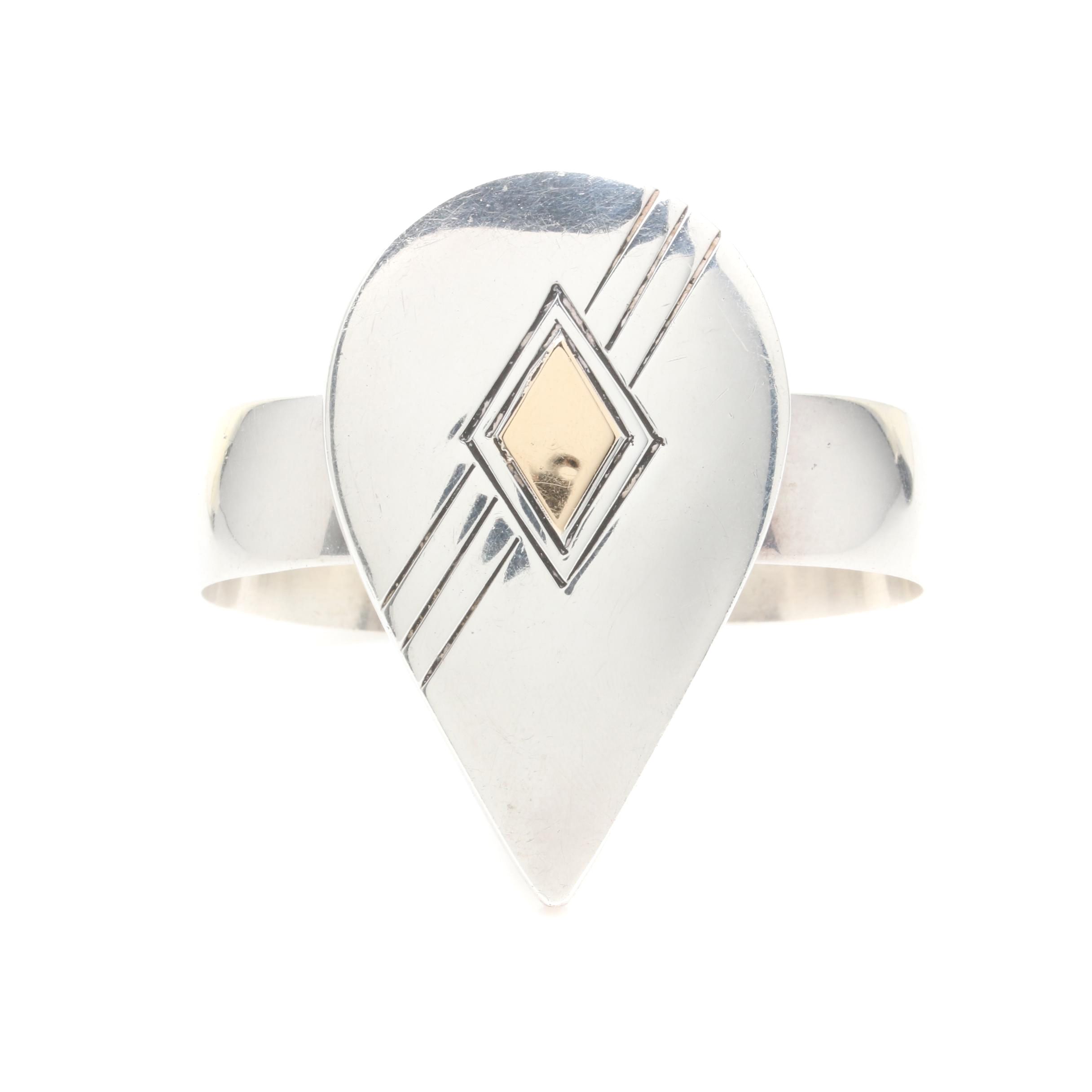 Gilbert Ortega Sterling Silver Adjustable Cuff Bangle with 14K Gold Accents