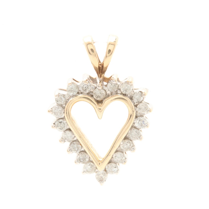 10K Yellow Gold Diamond Open Heart Pendant