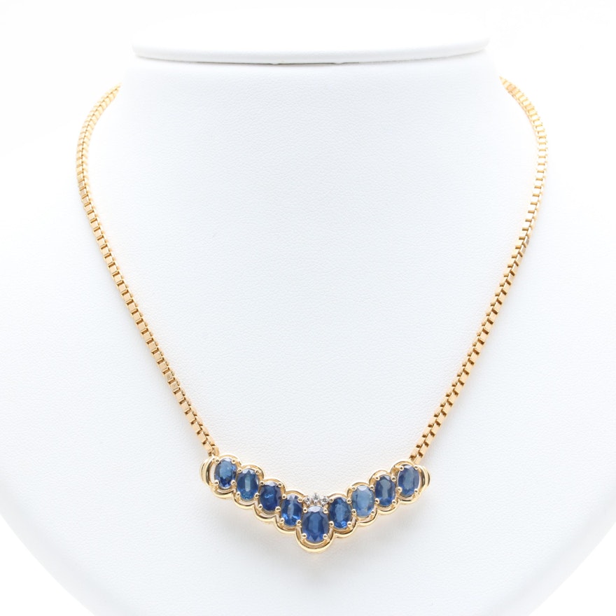 Milor 14K Yellow Gold Blue Sapphire Diamond Necklace