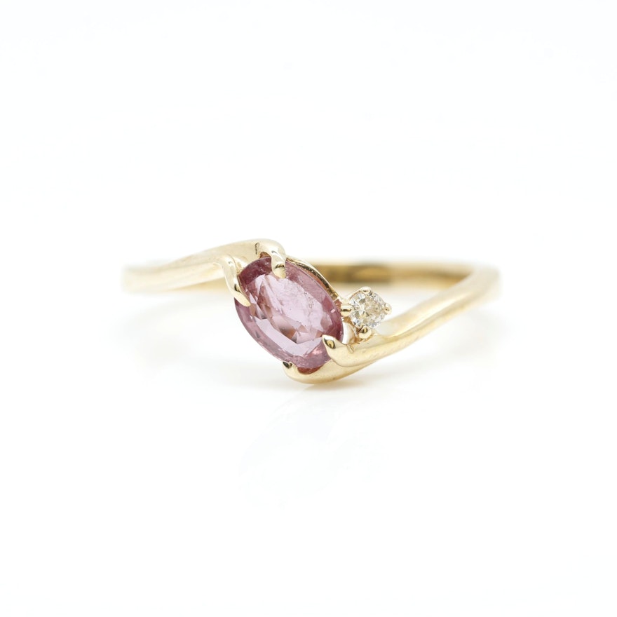 10K Yellow Gold Pink Sapphire and Diamond Ring