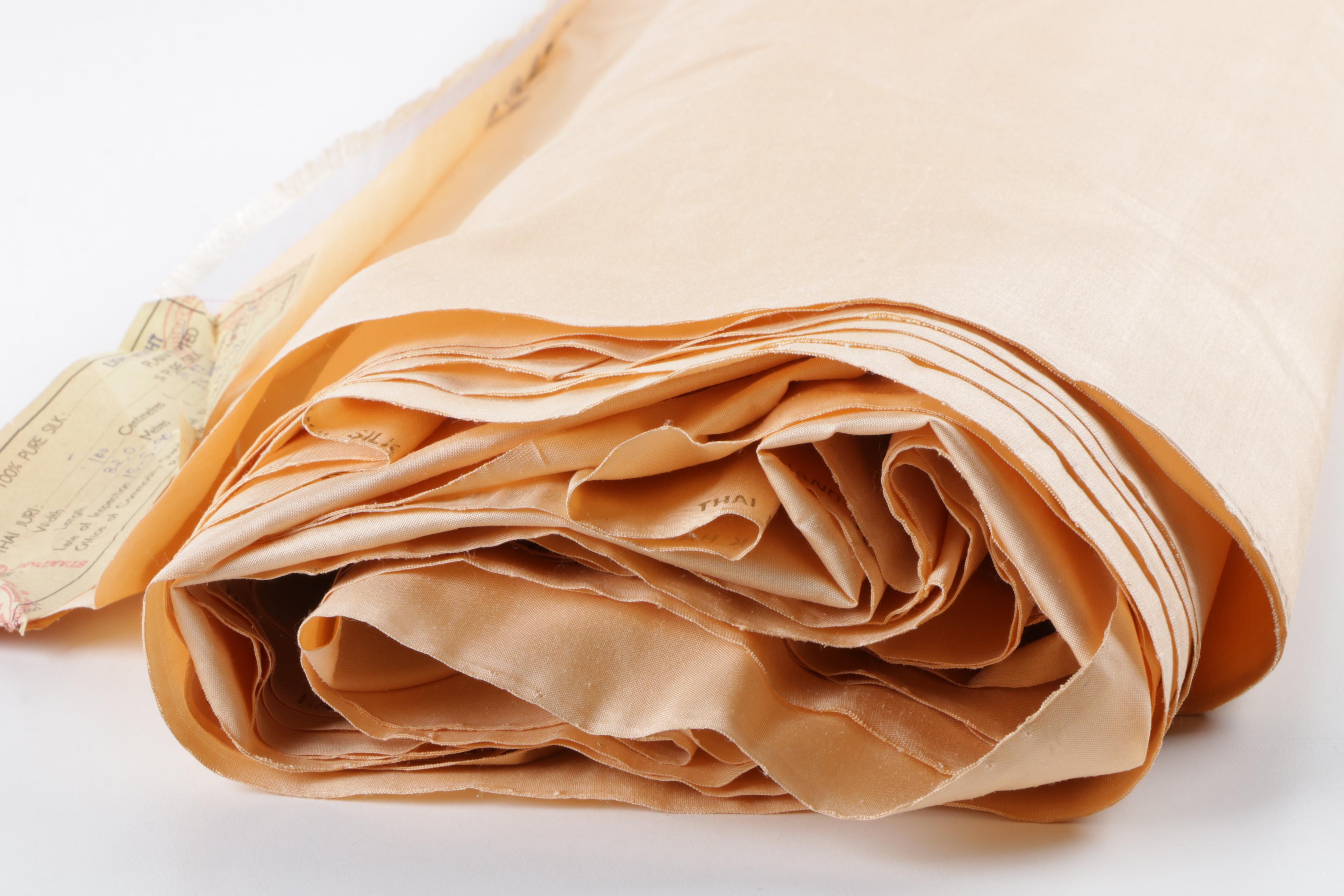 Hand Woven Peach Thai Silk Fabric