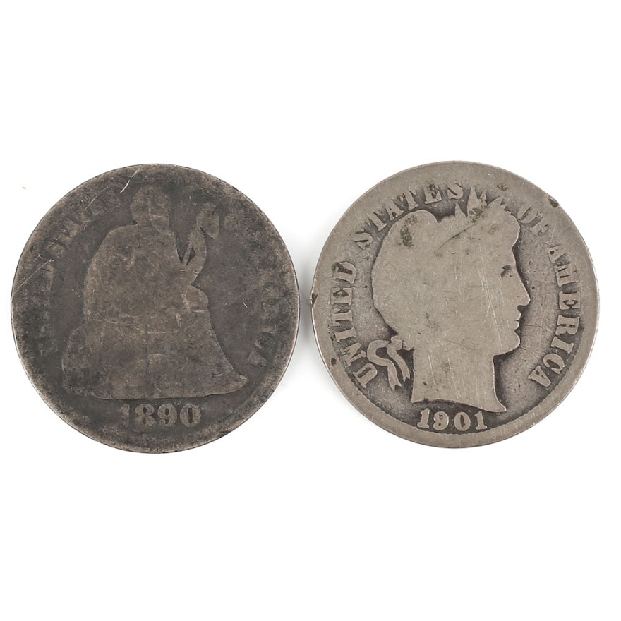 Seated Liberty and Barber Silver Dimes