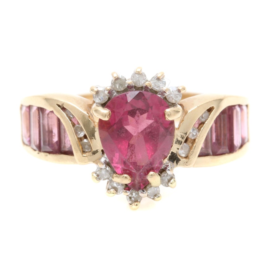 14K Yellow Gold Rhodolite Garnet and Diamond Ring