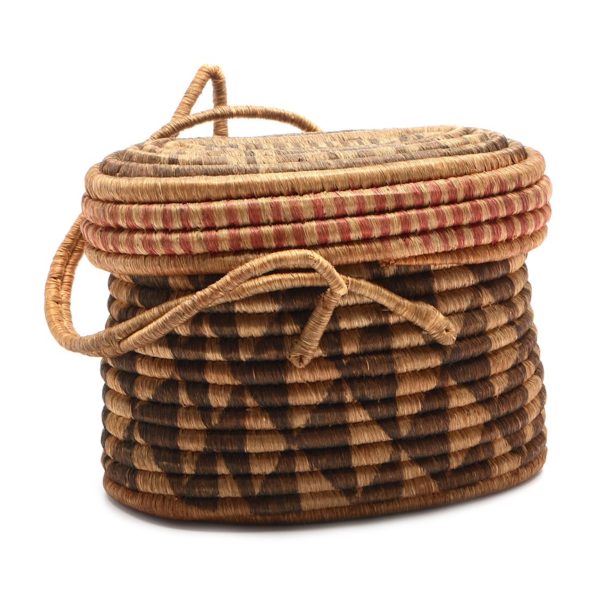 Vintage Natural Fiber Lidded Basket
