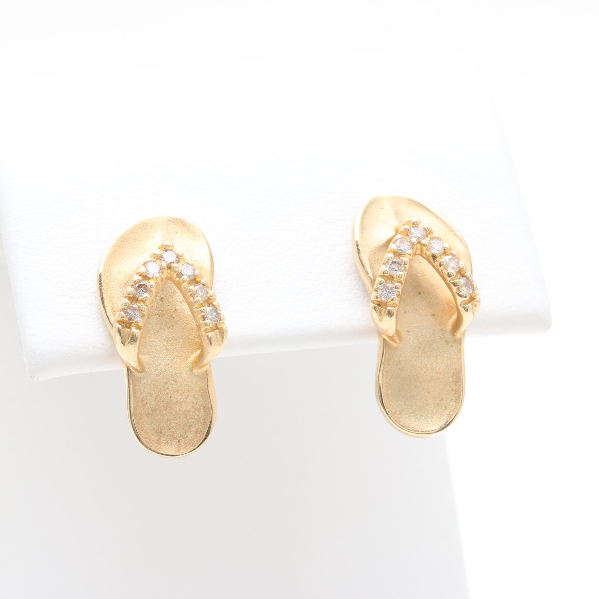 Na Hoku Hawaiian 14K Yellow Gold Diamond Thong Earrings