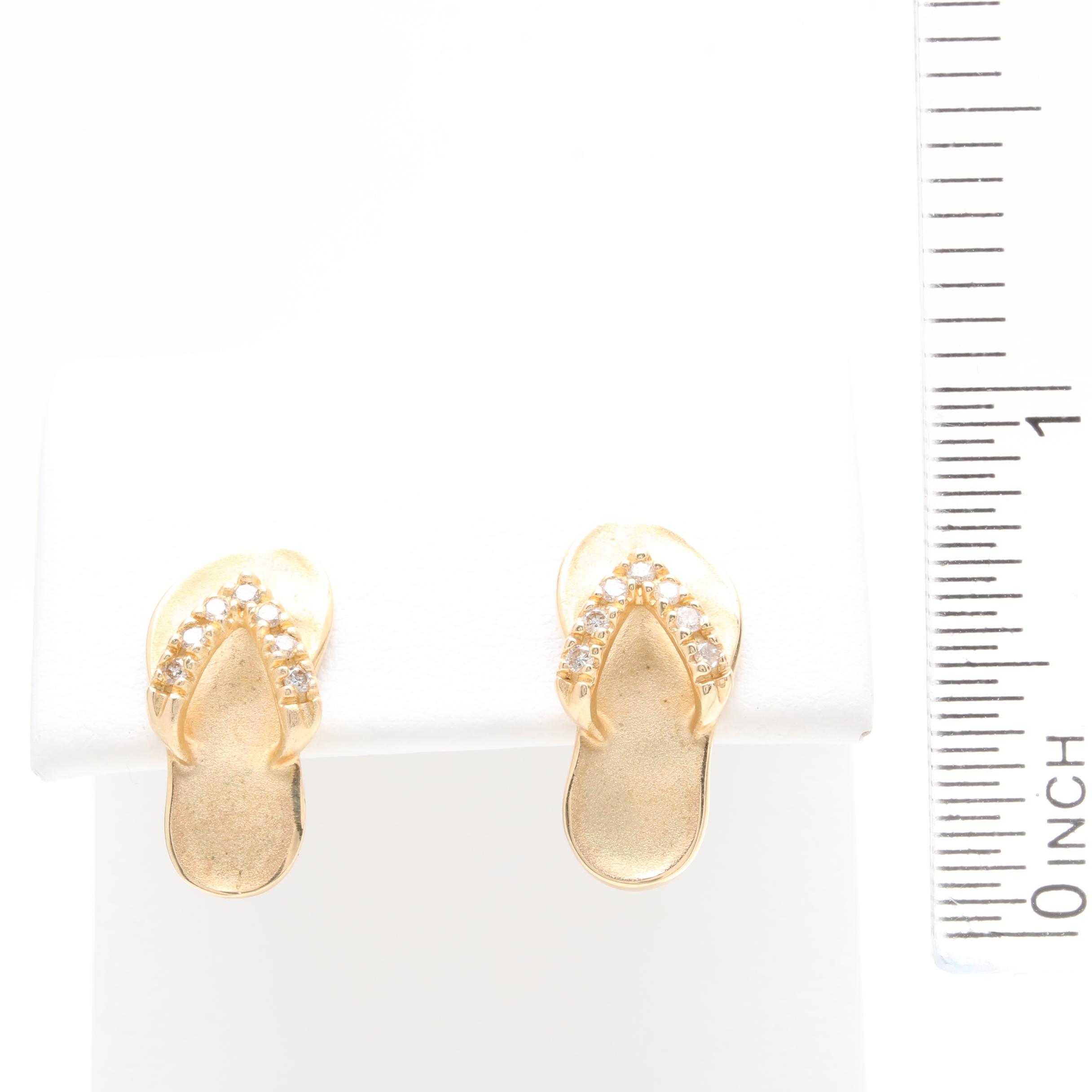 Na Hoku Hawaiian 14K Yellow Gold Diamond Thong Earrings